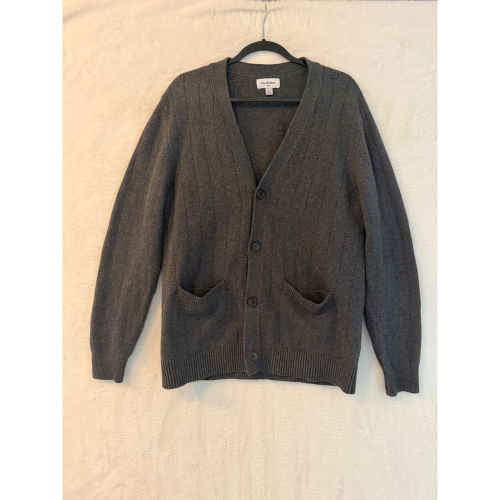 Goodfellow & Co Mens Cardigan Sweater Size M Gray Button Front Knit Cotton Blend